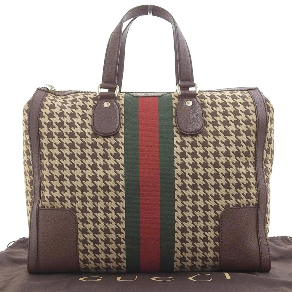 Gucci GUCCI Seventies Houndstooth Boston Bag Canvas x Leather Brown 271624 52...